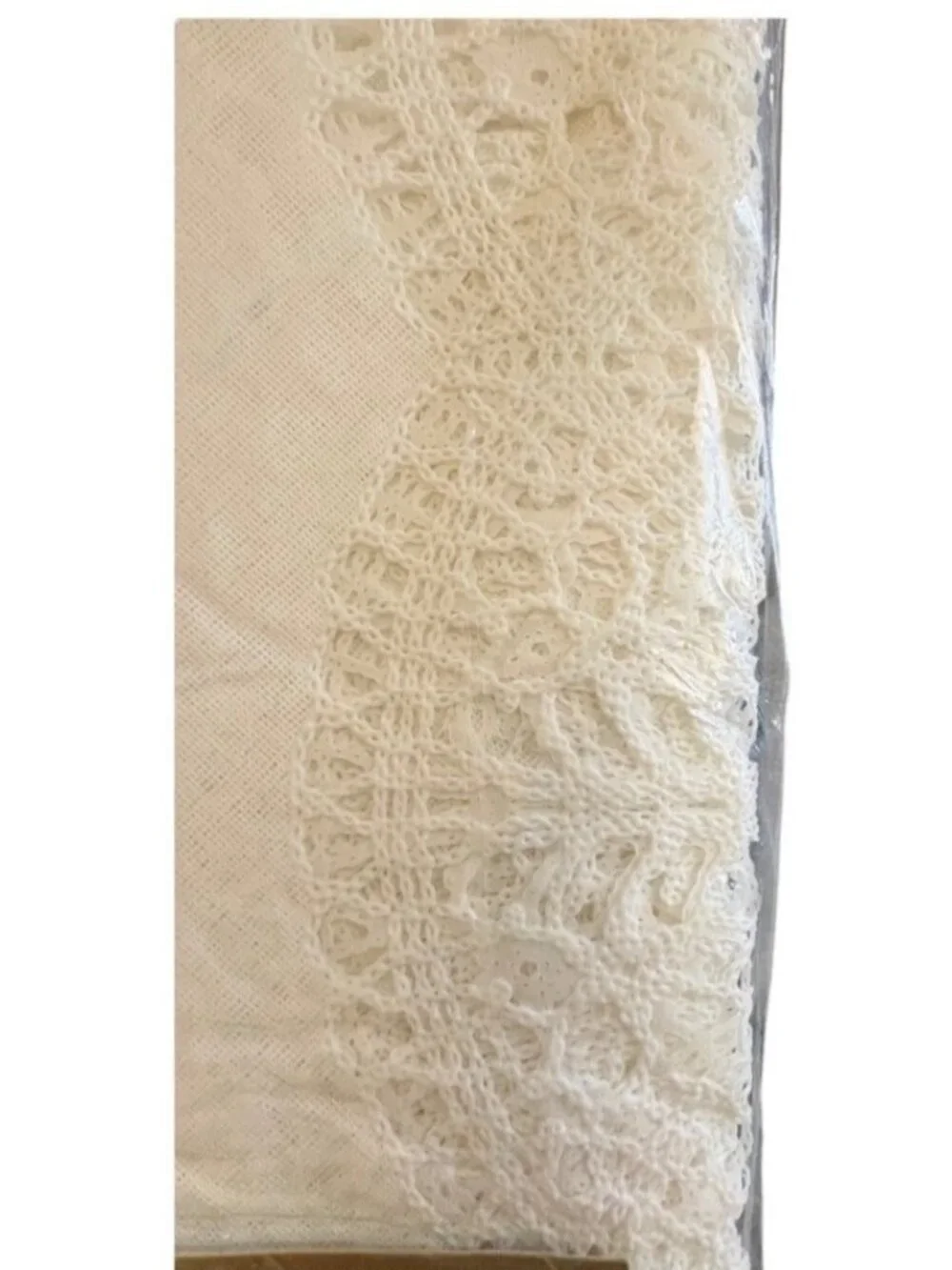 VTG Crochet Vinyl Tablecloth Beige Grannycore Cottage Core New Old Stock 60 x 90